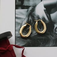 European And American Simple Style Frosted Fog Gold Matte Solid Oval Retro Ear Clip Earrings Autumn And Winter Titanium Steel Gold Plated main image 2