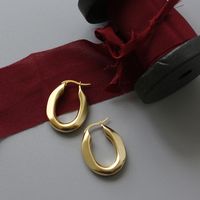 European And American Simple Style Frosted Fog Gold Matte Solid Oval Retro Ear Clip Earrings Autumn And Winter Titanium Steel Gold Plated main image 4