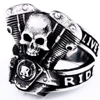 Evil Spirit Knight Skull Engine Ring European And American Punk Personality Retro Biker's Ring Exclusive For Cross-border main image 2