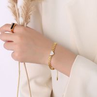Wholesale Jewelry Wheat Chain White Heart-shaped Shell Titanium Steel Bracelet Nihaojewelry sku image 5
