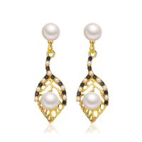 Wholesale Jewelry Hollow Leaf Pearl Pendant Earrings Nihaojewelry sku image 3