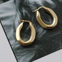 European And American Simple Style Frosted Fog Gold Matte Solid Oval Retro Ear Clip Earrings Autumn And Winter Titanium Steel Gold Plated sku image 1