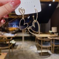 Wholesale Jewelry Double Heart Asymmetrical Tassel Earrings Nihaojewelry sku image 2