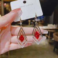 2021 New Geometric Shuangling-shaped Crystal Earrings Female Korean Temperament Long Rhinestone-encrusted Internet Celebrity Live Broadcast Ear Rings main image 3