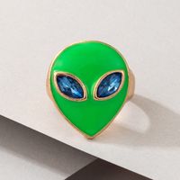 Wholesale New Style Green Mask Face Diamond Alien Ring Nihaojewelry sku image 1