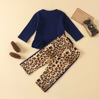 Children's Long-sleeved Leopard Print Color-blocking Ruffled Blouse Contrast Trousers Suit Wholesale Nihaojewelry main image 3