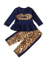 Children's Long-sleeved Leopard Print Color-blocking Ruffled Blouse Contrast Trousers Suit Wholesale Nihaojewelry main image 6
