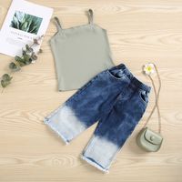 Children's Sling Tops Gradient Denim Fringed Trousers Two-piece Wholesale Nihaojewelry main image 2