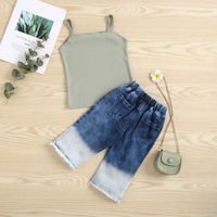Children's Sling Tops Gradient Denim Fringed Trousers Two-piece Wholesale Nihaojewelry main image 3