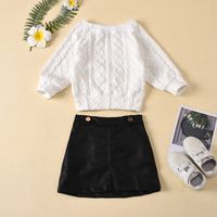 New Children's Solid Color Round Neck Twist Knit Pullover Leather Skirt Two-piece Wholesale Nihaojewelry main image 1
