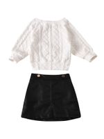 New Children's Solid Color Round Neck Twist Knit Pullover Leather Skirt Two-piece Wholesale Nihaojewelry main image 3