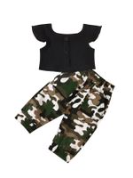 Solid Color Flying Sleeves Single-breasted Jacket Camouflage Pants Children's Suits Wholesale Nihaojewelry main image 6