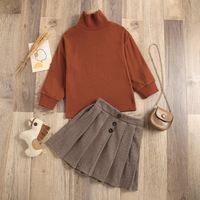 Children's Cross-border Autumn New Long Sleeve Turtleneck Bottoming Knitted Sweater + Woolen Pleated Skirt A- Line Skirt Two-piece Suit main image 2