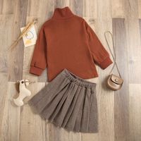 Children's Cross-border Autumn New Long Sleeve Turtleneck Bottoming Knitted Sweater + Woolen Pleated Skirt A- Line Skirt Two-piece Suit main image 3