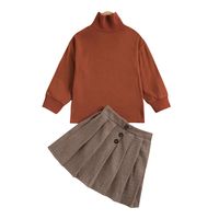 Children's Cross-border Autumn New Long Sleeve Turtleneck Bottoming Knitted Sweater + Woolen Pleated Skirt A- Line Skirt Two-piece Suit main image 6