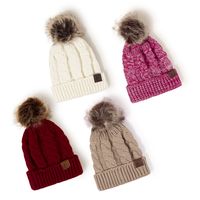 Korean Style Warm Leather Label Fur Ball Knitted Hat Wholesale Nihaojewelry main image 3
