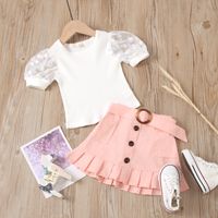Children's Lace Sleeve Pit Strip Pullover Ruffled Short Shirt Suit Wholesale Nihaojewelry sku image 6