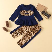 Children's Long-sleeved Leopard Print Color-blocking Ruffled Blouse Contrast Trousers Suit Wholesale Nihaojewelry sku image 1