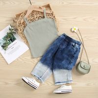 Children's Sling Tops Gradient Denim Fringed Trousers Two-piece Wholesale Nihaojewelry sku image 1