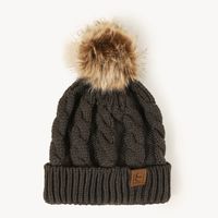 Korean Style Warm Leather Label Fur Ball Knitted Hat Wholesale Nihaojewelry sku image 1