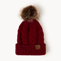 Korean Style Warm Leather Label Fur Ball Knitted Hat Wholesale Nihaojewelry sku image 3