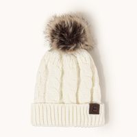 Korean Style Warm Leather Label Fur Ball Knitted Hat Wholesale Nihaojewelry sku image 4