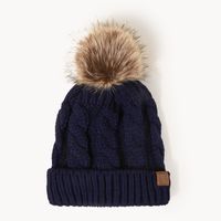 Korean Style Warm Leather Label Fur Ball Knitted Hat Wholesale Nihaojewelry sku image 5