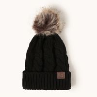 Korean Style Warm Leather Label Fur Ball Knitted Hat Wholesale Nihaojewelry sku image 6