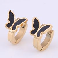 Korean Three-dimensional Butterfly Titanium Steel Earrings Wholesale Nihaojewelry sku image 1