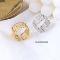 Trendy Ins Cutout Honeycomb Geometric Stitching Open Design Ring Plated 18 Real Gold Men And Women Ring Ornament A250 main image 6
