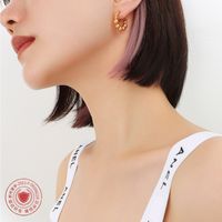 French Hong Kong Style Choker Size Round Beads Stitching Modeling Ear Studs Plated 18 Real Gold Titanium Steel Eardrop Jewelry F532 main image 1