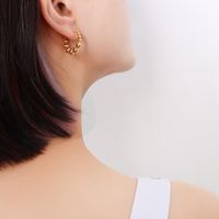 French Hong Kong Style Choker Size Round Beads Stitching Modeling Ear Studs Plated 18 Real Gold Titanium Steel Eardrop Jewelry F532 main image 4