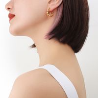 French Hong Kong Style Choker Size Round Beads Stitching Modeling Ear Studs Plated 18 Real Gold Titanium Steel Eardrop Jewelry F532 main image 5