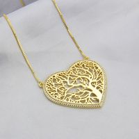 Cross-border Gold-plated Lucky Tree Heart-shaped Pendant Spot Copper Inlaid Zirconium Simple Hollow Ornament Chain Love Necklace main image 2