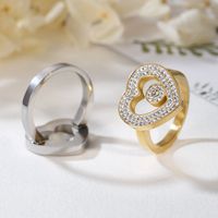 كوريا 18k بسيطة الفولاذ المقاوم للصدأ جوفاء القلب مرصع الزركون خاتم الجملة Nihaojewelry main image 4