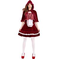 Halloween Costume Nouveau Commerce Extérieur Robe Rayé Vin Rouge Dentelle Châle Little Red Riding Capot De Partie De Costume Jupe Courte main image 3