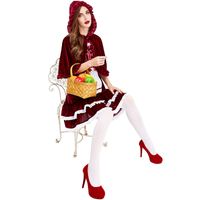 Halloween Costume Nouveau Commerce Extérieur Robe Rayé Vin Rouge Dentelle Châle Little Red Riding Capot De Partie De Costume Jupe Courte main image 4