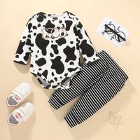 2021 Baby Hidden Hook Romper European And American Long-sleeve Suit Newborn Cow Print Spring And Autumn Two Piece Set main image 2
