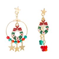 Christmas Elk Bell Socks Christmas Wreath Pendant Asymmetric Earrings For Women Ins Party Gift Earrings main image 6