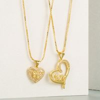 Mother's Day Series Copper Gold-plated Hollow Letter Heart-shaped Pendant Necklace Wholesale Nihaojewelry main image 1