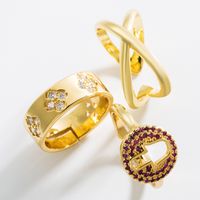 18k Fashion Hollow Palm Geometric Copper Adjustable Inlaid Zircon Ring Wholesale Nihaojewelry main image 2