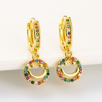 European And American Fashion Creative Circle Smiley Face Shape Pendant Earrings Copper Plating 18k Gold Inlaid Color Zircon Earrings Wholesale main image 4