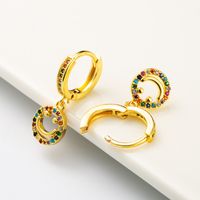 European And American Fashion Creative Circle Smiley Face Shape Pendant Earrings Copper Plating 18k Gold Inlaid Color Zircon Earrings Wholesale main image 5