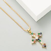 Ins Cross-border European And American Fashion Cross Stylish Pendant Necklace Copper Inlaid Zircon Hip Hop Clavicle Chain Jewelry Wholesale main image 3