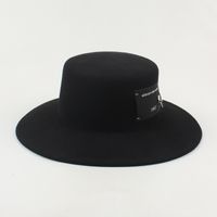 Hat Female 2021 Autumn And Winter New Temperament Leisure Flat Top Felt Cap European And American Style Fashionable Pin Patch Wool Top Hat main image 6