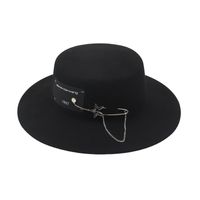 Hat Female 2021 Autumn And Winter New Temperament Leisure Flat Top Felt Cap European And American Style Fashionable Pin Patch Wool Top Hat main image 3