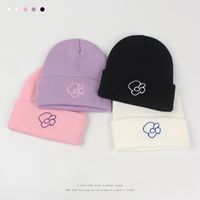 Knitted Hat Women's Autumn And Winter New Fashion Casual Korean Style Brimless Trendy Street Embroidery Flowers Warm Beanie Hat Men main image 1