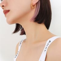 French Hong Kong Style Choker Size Round Beads Stitching Modeling Ear Studs Plated 18 Real Gold Titanium Steel Eardrop Jewelry F532 sku image 1