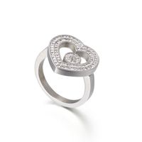 18k Korea Simple Stainless Steel Hollow Heart Inlaid Zircon Ring Wholesale Nihaojewelry sku image 1