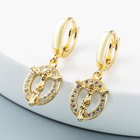 Tête De Léopard Creuse Jésus Lune Boucles D&#39;oreilles En Zircon Incrusté De Cuivre En Gros Nihaojewelry sku image 1